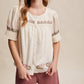 Embroidered Textured Puff-Sleeve Blouse