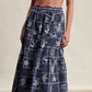 Embroidered Patchwork Tiered Midi Skirt