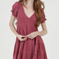 SMOCKED BODICE EYELET EMBROIDERED SHORT SLEEVE DRESS