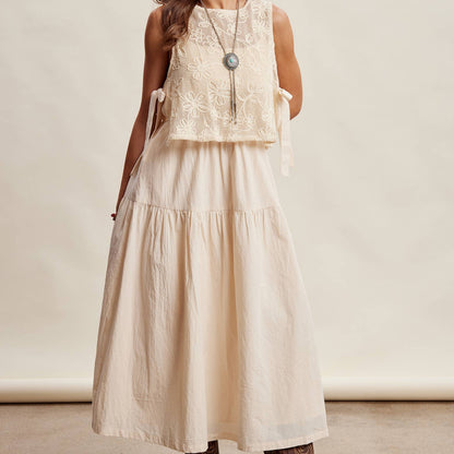 Embroidered Lace Vest & Sleeveless Midi Dress Set