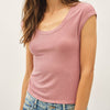 RIBBED CAP SLEEVE U-NECK T-SHIRT