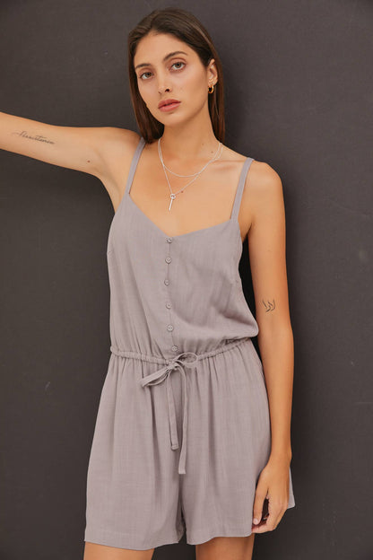 Solid Drawstring Waist Romper