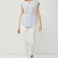 Striped Mandrin Collar Short Sleeve Linen Shirt