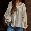Woven Rayon Tencel Scoop Neck Long Sleeve Blouse Top