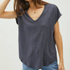 BACK RAW EDGE DETAILED V-NECK LINEN TEE