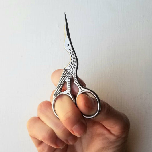 Stork hand embroidery scissors