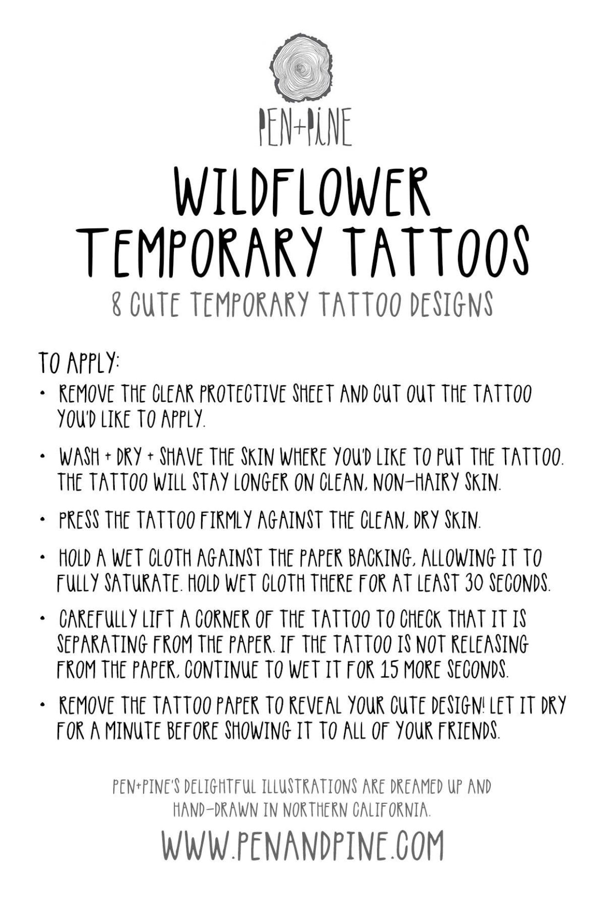 Wildflower Temporary Tattoo Sheet